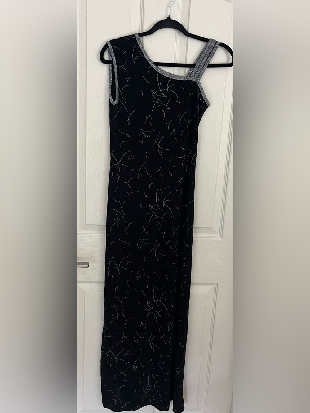 Black One-Shoulder Maxi Dress with Silver Accents